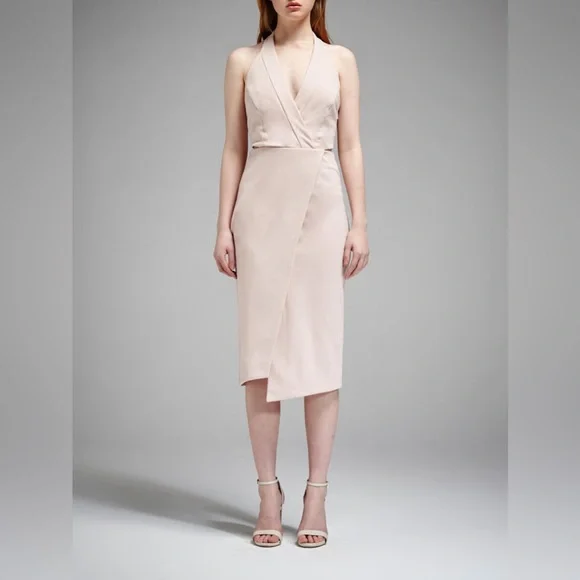 Nicholas $293 Ponti Halter Wrap Dress in Pale Pink - Picture 3 of 5